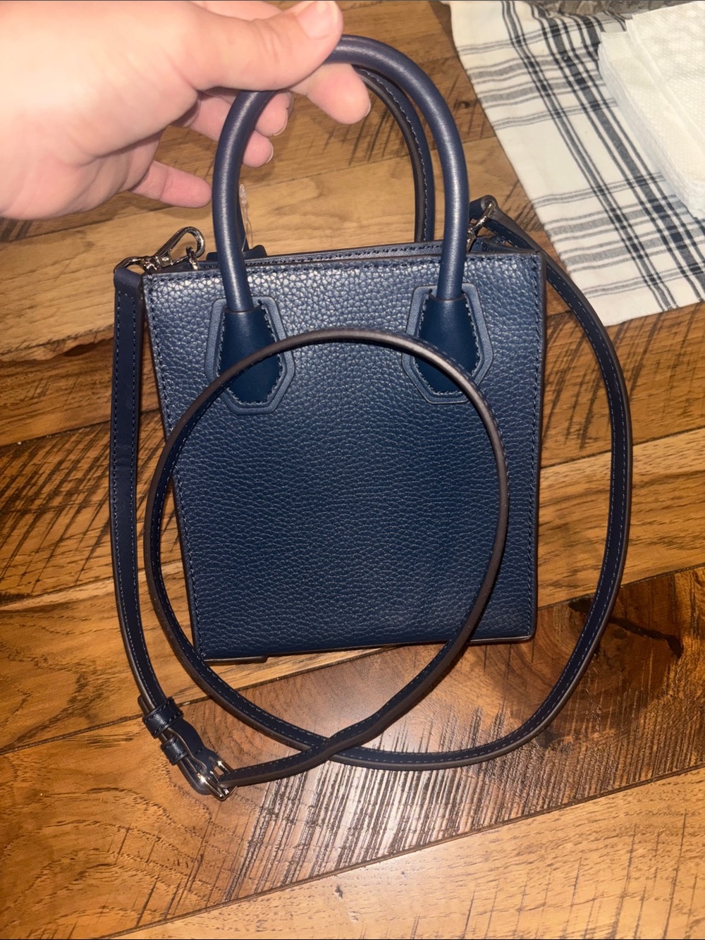 Michael Kors Navy Leather Mini Tote with Gold MK Charm - Picture 3 of 3